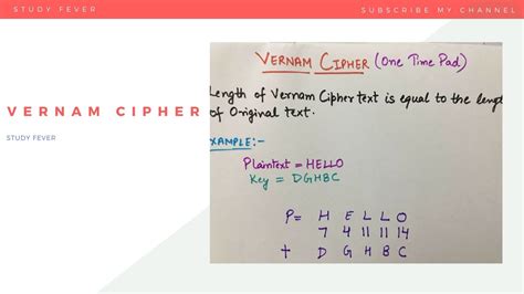 The probability of P (c) is the probability that a message m and a pad p came together to form c. . How to solve vernam cipher